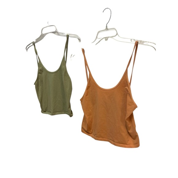 American Eagle Tank Tops Set M/L Olive & Rust Spaghetti Strap Crop - Picture 2 of 9